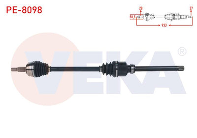Veka PE-8098 Complete Axle Right Front Length 933mm Peugeot 3008 1.5 BlueHDi, 1.6 BlueHDi — Axles, CV Joints & Boots