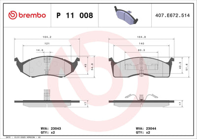Brembo P11008 Brake Pad Front Low-Met Chrysler — Brake Pads