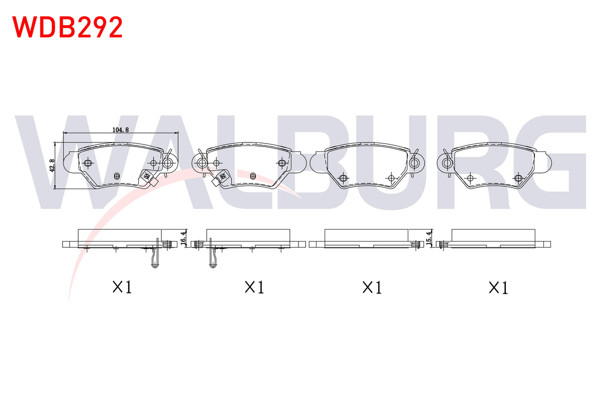 WALBURG WDB292 Brake Pad Rear with Wear Indicator Opel Astra G 1.4 16V 1998-2005 / Astra G 1.6 16V 1998-2005 / A — Brake Pads