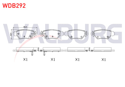 WALBURG WDB292 Brake Pad Rear with Wear Indicator Opel Astra G 1.4 16V 1998-2005 / Astra G 1.6 16V 1998-2005 / A — Brake Pads
