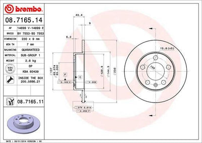 Brembo 08.7165.14 Brake Disc Rear (VW Golf 98-06 Polo 02-Audi A1 19-Seat Ibiza 02 -)-232×90 5×100 — Brake Rotors & Drums