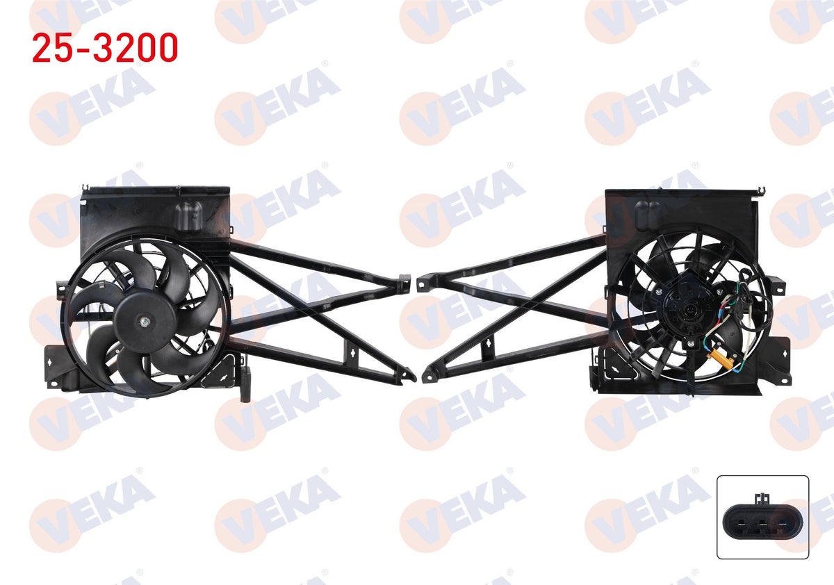 Veka 25-3200 Fan Motor A/C Condenser Opel Vectra B 1.6i with Shroud Single 1995-2003