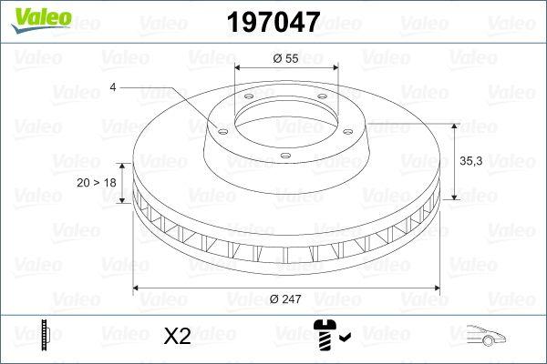 Valeo 197047 Front Brake Disc Mirror P107 C1 1,0 1,4Hdi Toyota Aygo (06 / 05) Air with Cooling | 1 Piece