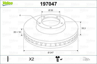 Valeo 197047 Front Brake Disc Mirror P107 C1 1,0 1,4Hdi Toyota Aygo (06 / 05) Air with Cooling | 1 Piece