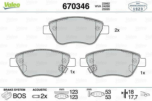 VALEO 670346 Front Brake Pads for Opel Adam 1.2 1.4