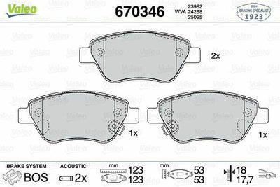 VALEO 670346 Front Brake Pads for Opel Adam 1.2 1.4