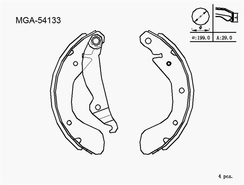 MGA 54133 Brake Drum Brake Pad with Lever (Opel: Corsa Tigra Astra 93-00)