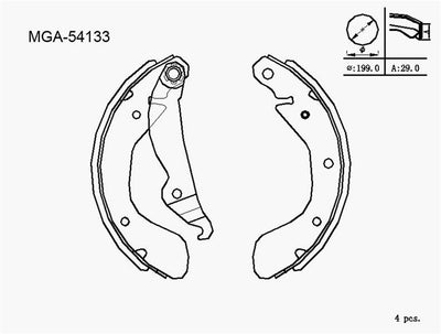 MGA 54133 Brake Drum Brake Pad with Lever (Opel: Corsa Tigra Astra 93-00)