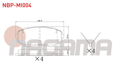 NAGAMA NBP-MI004 Brake Pad Front with Wear Indicator Mitsubishi L 200 Triton (Kj_, Kk_, Kl_) 2.2 DI-D 2019-/ Mazda Cx-7 (Er) 2.3 Mzr 2007-/ Cx-9 (Tb) 3.7 2007