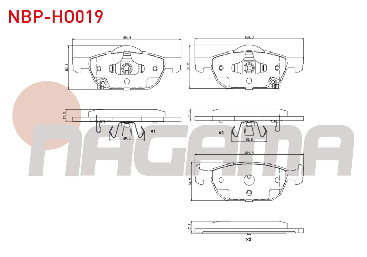 NAGAMA NBP-HO019 Brake Pad Front with Wear Indicator Honda Accord VIII (Cu) 2.0 I-Vtec 2008 — Brake Pads