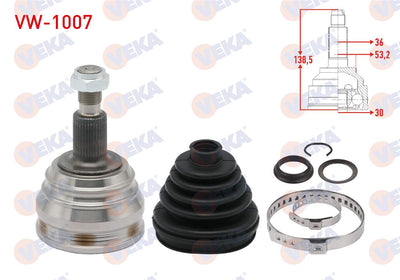 Veka VW-1007 CV Joint Left-Right Front Outer Volkswagen Golf IV (1J1) 1.6i 36X30x53 Length 138 — Axles, CV Joints & Boots