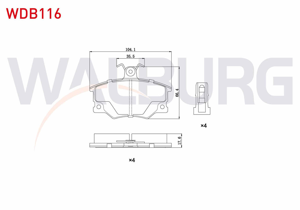 WALBURG WDB116 Brake Pad Front Fiat Tempra 1.4 1992-1999 / 2.0i 1992-1999 / Tipo 1.4i 1990-2000 / 1.6i 1990-2000 — Brake Pads