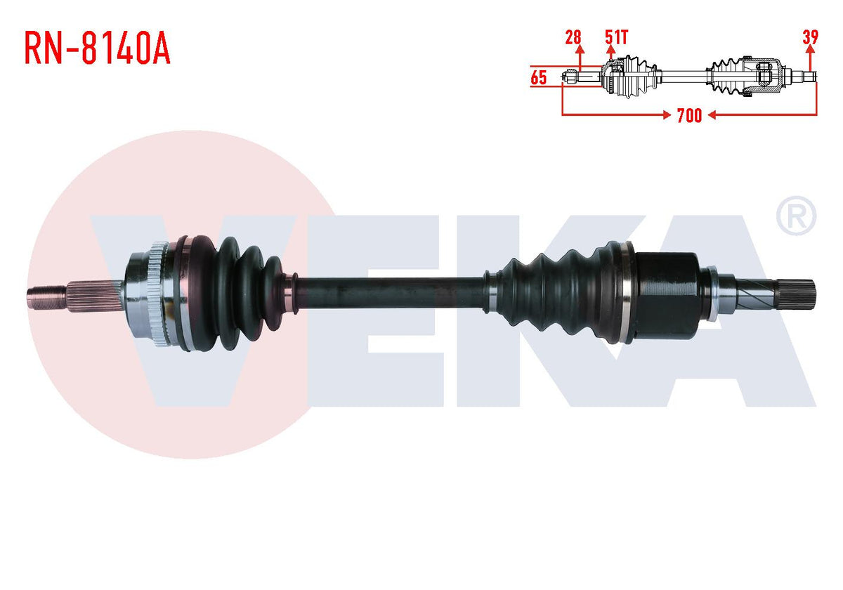 Veka RN-8140A Complete Axle Left Front Renault Master II (Fd) 2.5 dCi ABS li 51 Outer 28X39 Length — Axles, CV Joints & Boots