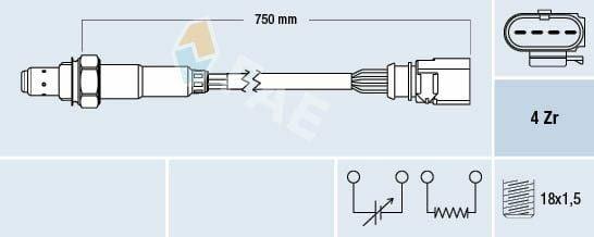 FAE Lambda Sensor VW 1.4 TSI 2015 - 4-Pin Connector 75 cm Length — Oxygen & Air-Fuel