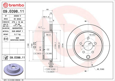 Brembo 09.E098.11 Brake Disc Rear UV Coated Subaru — Brake Rotors & Drums