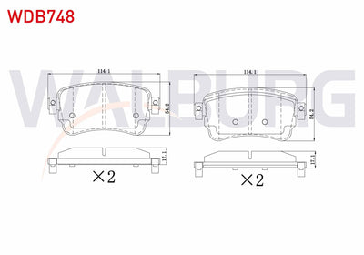 WALBURG WDB748 Brake Pad Rear with Wear Indicator Citroen Jumpy 1.6 BlueHDi 2016-/ Peugeot Expert 1.6 BlueHDi 20 — Brake Pads