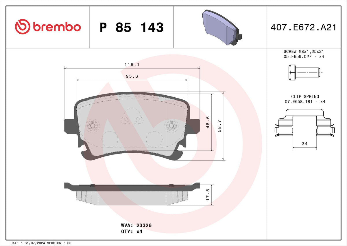 Brembo P85143 Brake Pad Rear Low-Met Audi — Brake Pads