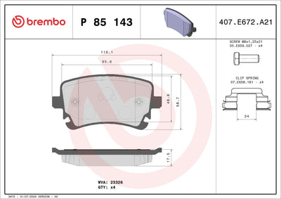 Brembo P85143 Brake Pad Rear Low-Met Audi — Brake Pads