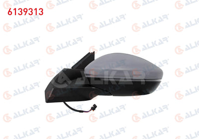 Alkar 6139313 Outer Rear View Mirror Left Electric Heated Primed with Turn Signal Led 6 Pin Peuge — Tail, Signal & Reflectors