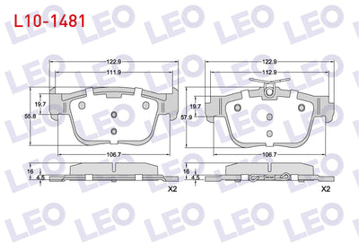 LEO L10-1481 Brake Pad Rear 300mm Disc VW Golf VIII-Caddy V 2020-/Skoda Octavia IV (Nx3) 2020-/Seat N (Kl1) 2019 — Brake Pads