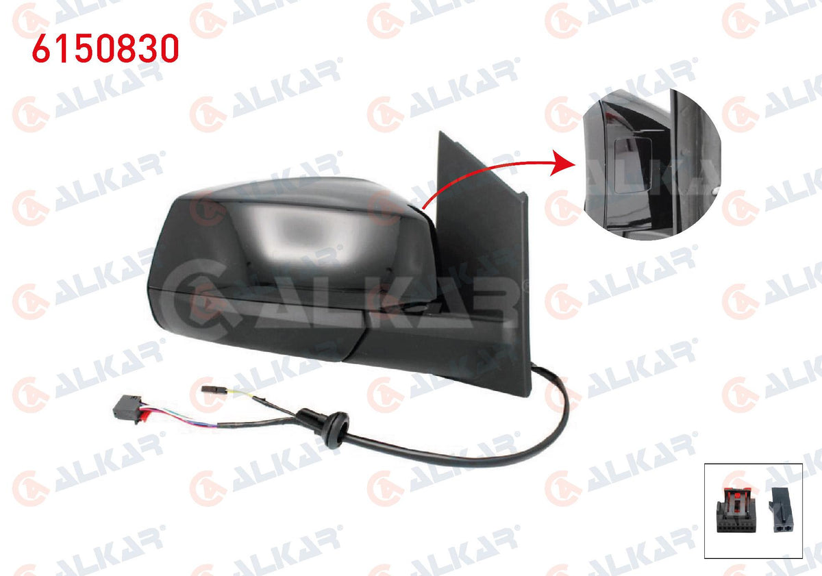 Alkar 6150830 Outer Rear View Mirror Right Electric Heated Automatic Folding Blind Spot Parlak Black 7 + 2 Pin Ford — Mirrors