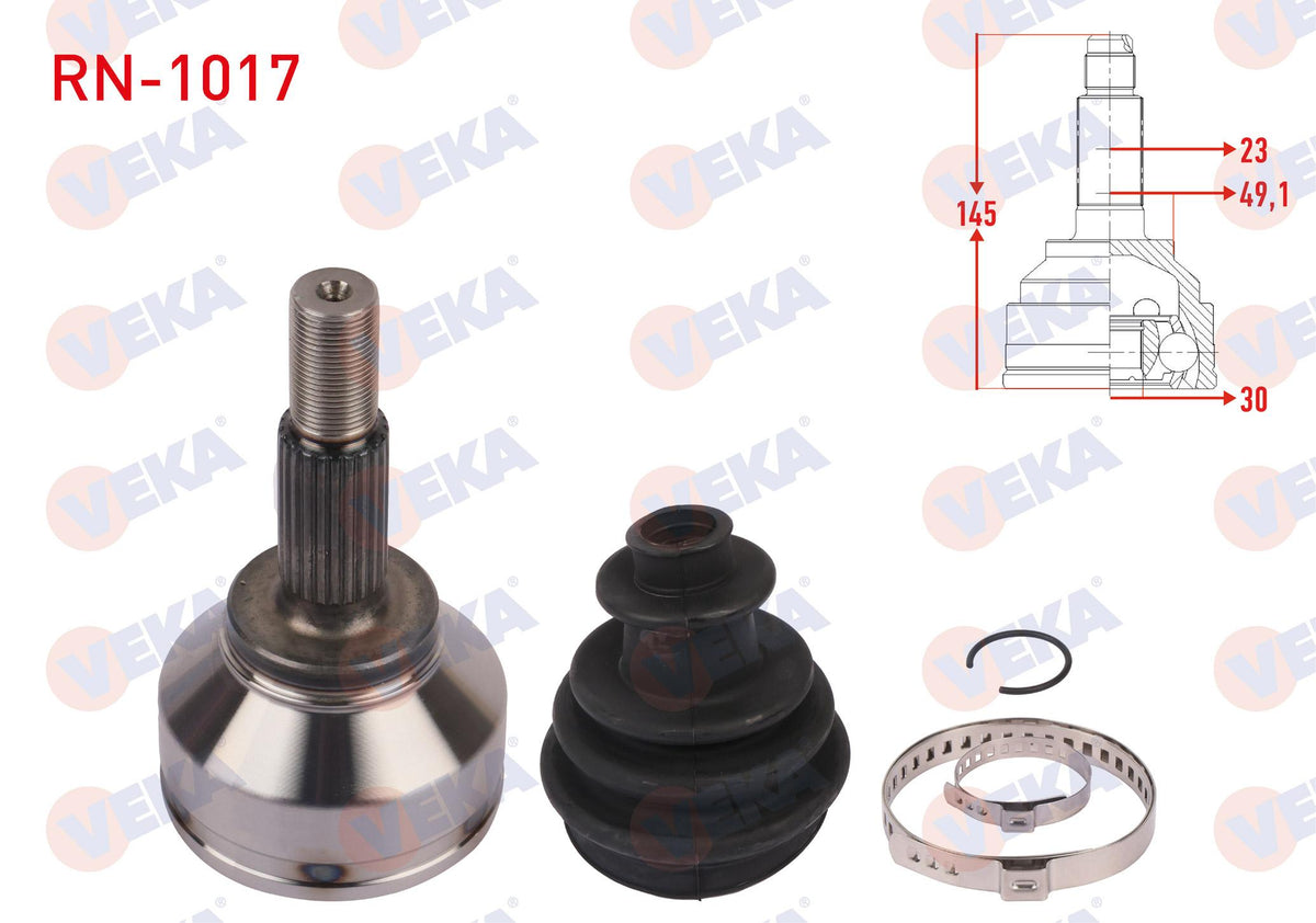 Veka RN-1017 CV Joint Left Front Outer Length 145mm Dacia Logan (Ls) 1.5 dCi 2004-2012 — Axles, CV Joints & Boots