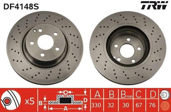 TRW DF4148S Front Brake Discs - Performance for Mercedes W220 & Mitsubishi Models — Brake Rotors & Drums