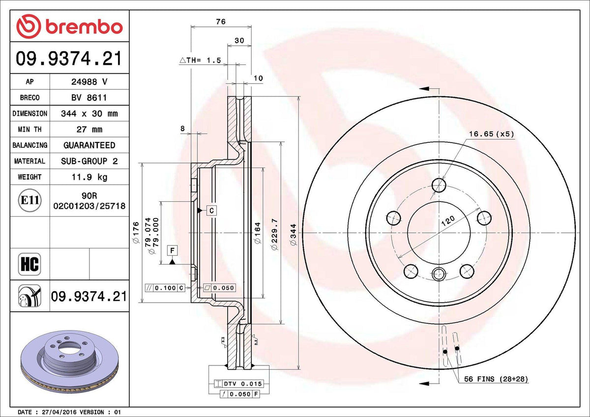 Brembo 09937421 Brake Disc Front Land Rover Range Rover III L322 02 > 12 — Brake Rotors & Drums