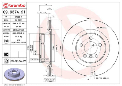 Brembo 09937421 Brake Disc Front Land Rover Range Rover III L322 02 > 12 — Brake Rotors & Drums