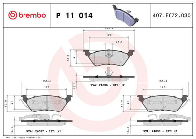 Brembo P11014 Rear Brake Pad (Chrysler Voyager 2.4 / 2.5 / 3.3 — Brake Pads
