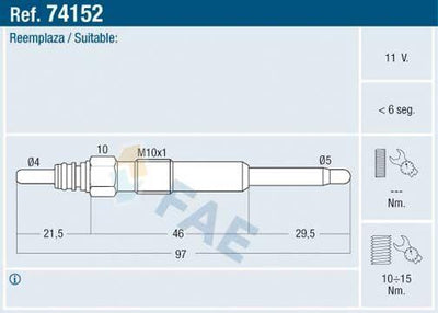 FAE 74152 Glow Plug VW T5 1.9/2.5 AXB-AXD 00- — Coils & Plugs