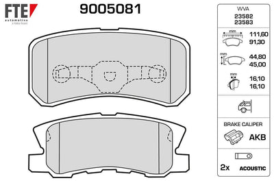 Fte 9005081 Rear Brake Pad Mitsubishi Asx 12-> Outlander II 12-> Mazda 6 13-> Citroen C4 12-> — Brake Pads