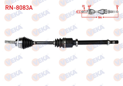 Veka RN-8083A Complete Axle Right Front Renault Thalia II 1.5 dCi with ABS 44 Outer Length 864mm 2 — Axles, CV Joints & Boots