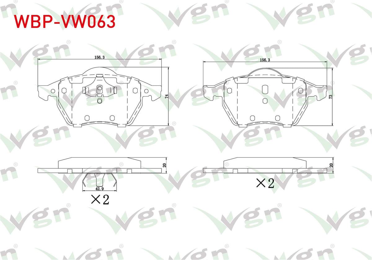 WGN WBP-VW063 Brake Pad Front Volkswagen Sharan (7M8,7M9,7M6) 1.8 T 1995-2010 / Sharan (7M8,7M9,7M6) 1.9 TDI 1995-2010