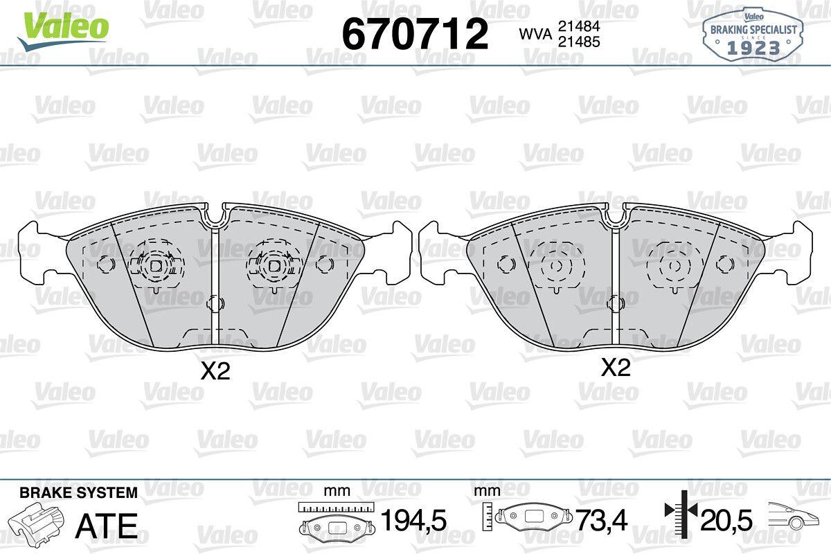 Valeo 670712 Brake Pad Front Audi A4 / Q 01-Tt 3,2 Vr6 / Q 03-A8 2.5 TDI / Mercedes W202 97-00 W210 97-02 W220 0 — Brake Pads