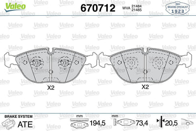 Valeo 670712 Brake Pad Front Audi A4 / Q 01-Tt 3,2 Vr6 / Q 03-A8 2.5 TDI / Mercedes W202 97-00 W210 97-02 W220 0 — Brake Pads