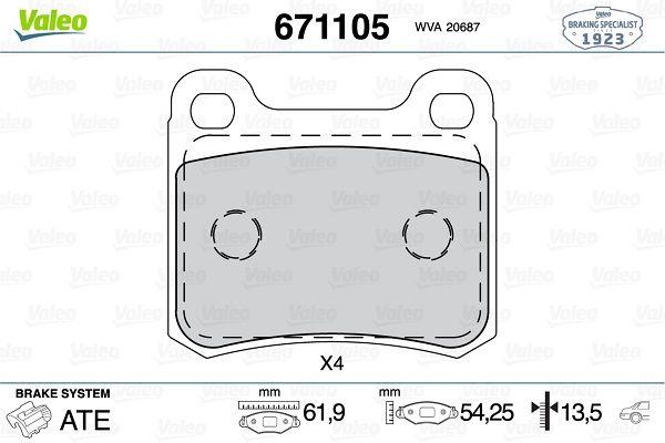 Valeo 671105 Brake Pad Rear Mercedes W201 190E/D <94 — Brake Pads