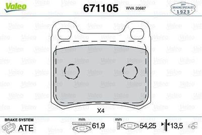 Valeo 671105 Brake Pad Rear Mercedes W201 190E/D <94 — Brake Pads