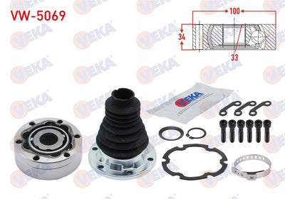 Veka VW-5069 CV Joint Left-Right Front Inner 33X34x100 Volkswagen Golf III (1H1) 1.9 D 1991-1999 — Axles, CV Joints & Boots