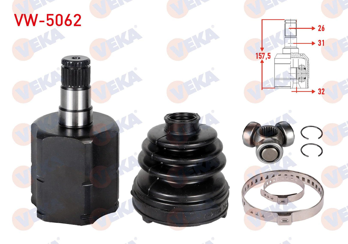 Veka VW-5062 CV Joint Left-Right Front Inner Volkswagen Golf V (1K1) 1.6i A-T 26X32x31 Length 157 — Axles, CV Joints & Boots