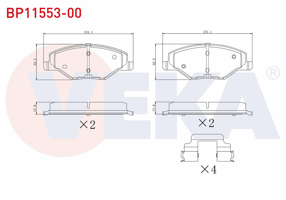 Veka BP11553-00 Brake Pad Front Skoda Fabia II 1.2 2006-2015 / 1.2 TSI 2006-2015 / 1.4 2006-2015 / 1.6 2006-2015 — Brake Pads