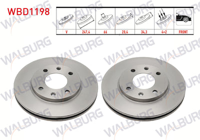 WALBURG WBD1198 Brake Disc Front Air 4 Bjn 247X20,4X66x34,3 206 1.4 HDi-1.4i 16V-1.6i 16V 1998-2006 / Xsara 1.6-1.8 1997-2005 / 306 1.6i-1.8i 1993-2002 / Saxo 1.5 D-1.6 1996-2004 / 106 II 1
