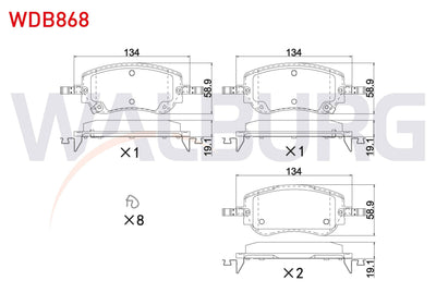 WALBURG WDB868 Brake Pad Front with Wear Indicator Fiat Egea Cross 1.3 Mtj-1.4-1.6-1.6 Mtj 2015-/ 1.0-1.6 Mtj 20 — Brake Pads