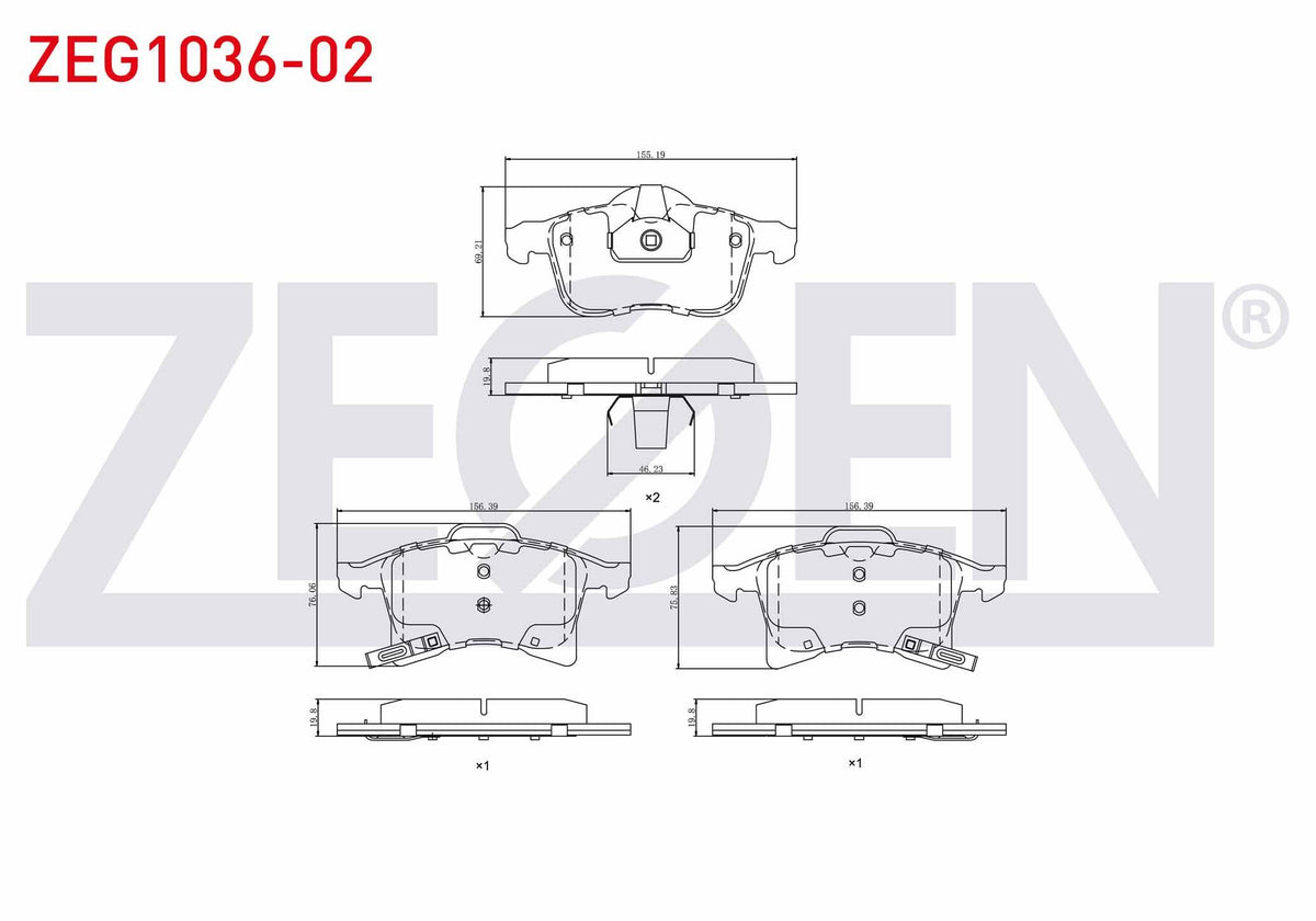 Zegen ZEG1036-02 Brake Pad Front with Wear Indicator Astra H 1.3 CDTi 2004-2010 / Zafira B 1.6 2005-2011 / Combo — Brake Pads