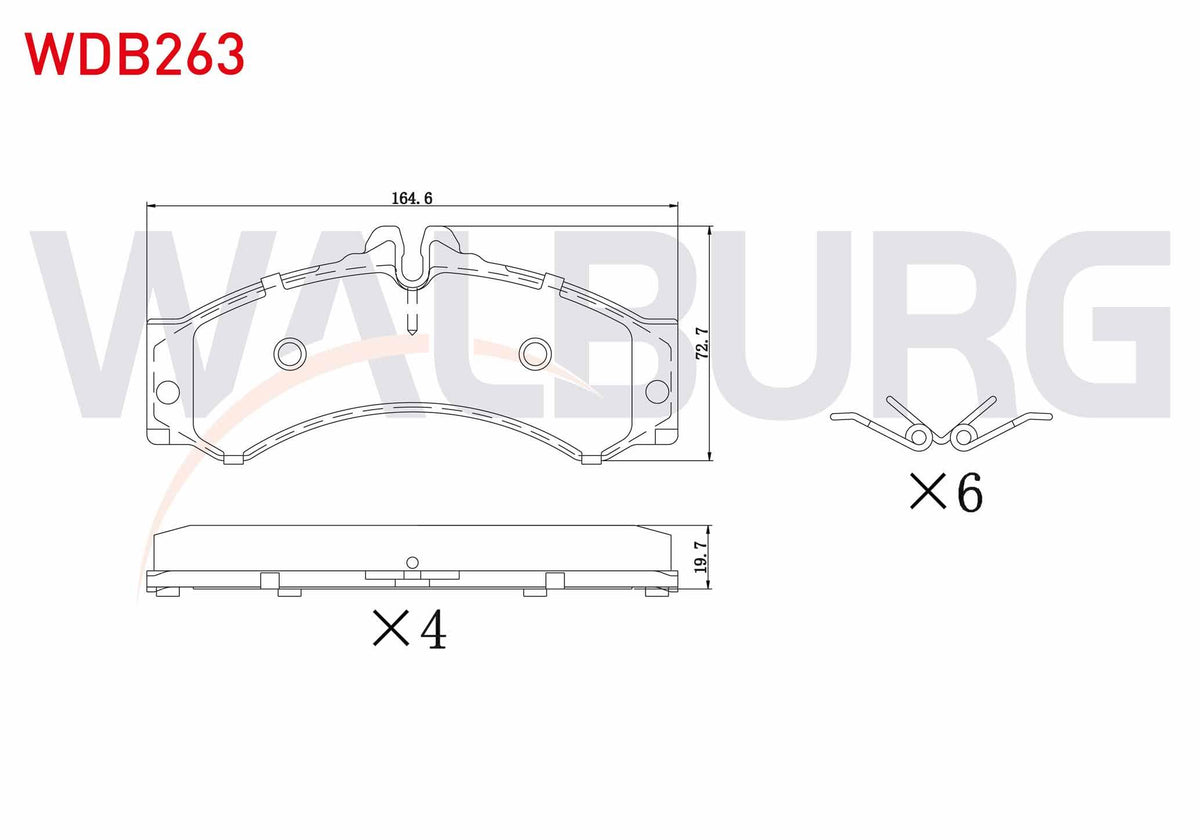 WALBURG WDB263 Brake Pad Front & Rear Mercedes Sprinter 4T (904) 412 D 4Q 1995-2006 / Sprinter 4T (904) 413 CDI — Brake Pads
