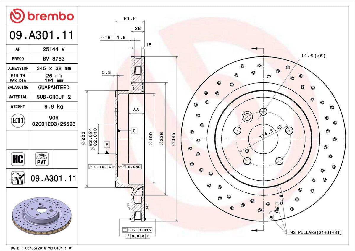 Brembo 09.A301.11 Brake Disc Rear UV Coated Lexus — Brake Rotors & Drums