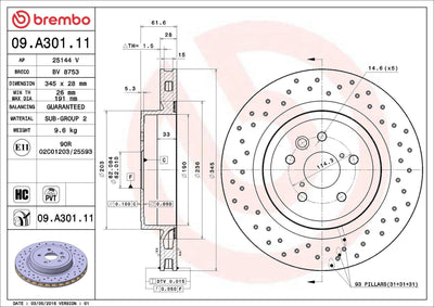Brembo 09.A301.11 Brake Disc Rear UV Coated Lexus — Brake Rotors & Drums