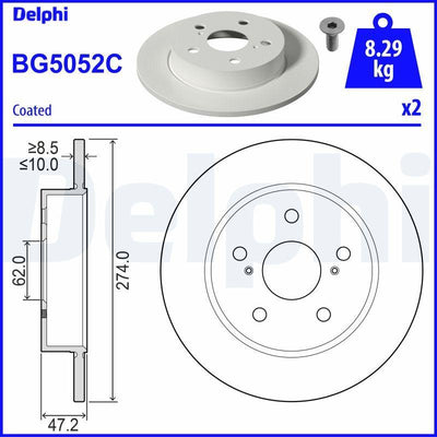 Delphi BG5052C Rear Brake Disc Toyota Corolla Estate Hatchback Saloon 10/2018> — Brake Rotors & Drums