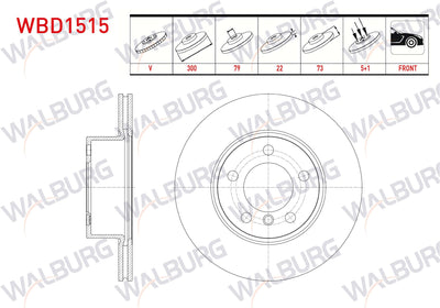 WALBURG WBD1515 Brake Disc Front Air BMW 3 Series (F30) 320 D 5 Bjn 300X22x79x73 2011-| Set of 2 — Brake Rotors & Drums