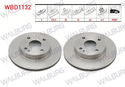 WALBURG WBD1132 Brake Disc Front Air 4 Bjn 234,5X18x55x45 Mazda 323 IV 1.3i-1.6i-1.8 16V 1989-1994 / M — Brake Rotors & Drums